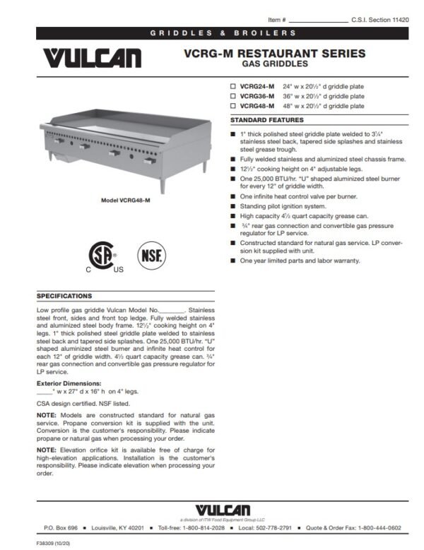 VCRG-M MANUAL RESTAURANT SERIES GAS GRIDDLES - Image 2
