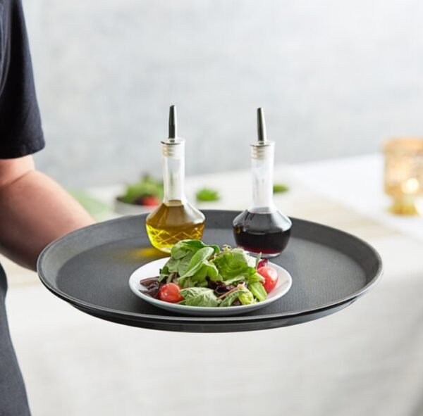 14" ROUND TRAY, BLACK, FIBERGLASS