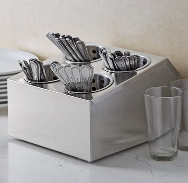 STAINLESS STEEL FLATWARE CYLINDER, 4 HOLES
